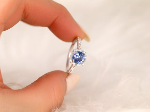 1.74ct Ready to Ship Bonnie 14kt Cornflower Blue Sapphire Art Deco Cushion Halo Ring,Unique Sapphire Ring,Anniversary Gift,September Gift