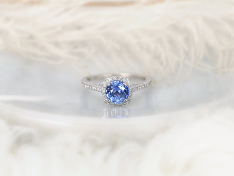 1.74ct Ready to Ship Bonnie 14kt Cornflower Blue Sapphire Art Deco Cushion Halo Ring,Unique Sapphire Ring,Anniversary Gift,September Gift