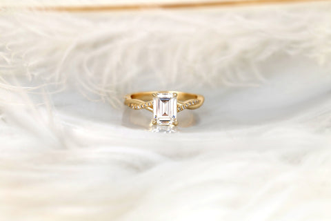 1.75ct Petite Tobi 8x6mm 14kt Gold Moissanite Diamond Crossover Emerald Cut Ring,Twisted Engagement Ring,Unique Emerald Cut Ring