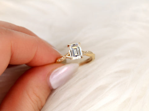 1.75ct Petite Tobi 8x6mm 14kt Gold Moissanite Diamond Crossover Emerald Cut Ring,Twisted Engagement Ring,Unique Emerald Cut Ring