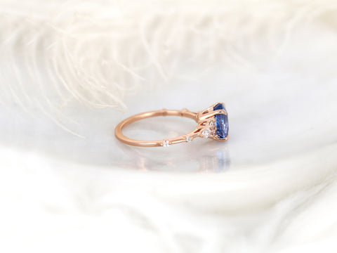 2.08ct Ready to Ship Aspen 14kt Rose Gold Lavender Cornflower Sapphire Diamond Oval Cluster Ring,Dainty Art Deco Oval Ring,Unique Ring