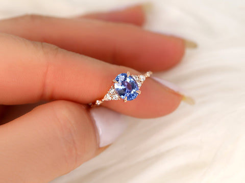 2.08ct Ready to Ship Aspen 14kt Rose Gold Lavender Cornflower Sapphire Diamond Oval Cluster Ring,Dainty Art Deco Oval Ring,Unique Ring