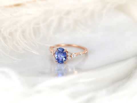 2.08ct Ready to Ship Aspen 14kt Rose Gold Lavender Cornflower Sapphire Diamond Oval Cluster Ring,Dainty Art Deco Oval Ring,Unique Ring