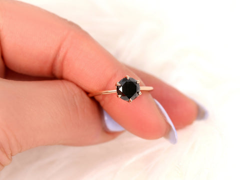 1.78ct Ready to Ship Edith 14kt Rose Gold Black Diamond Talon Six Prong Solitaire Ring,Round Engagement Ring,Unique Black Diamond Ring