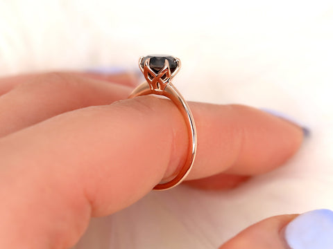 1.78ct Ready to Ship Edith 14kt Rose Gold Black Diamond Talon Six Prong Solitaire Ring,Round Engagement Ring,Unique Black Diamond Ring