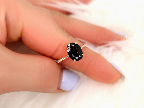 3.39ct Ready to Ship Blake 14kt Rose Gold Deep Teal Blue Sapphire Minimalist Oval Solitaire Ring,Oval Sapphire Ring,Sapphire Engagement Ring