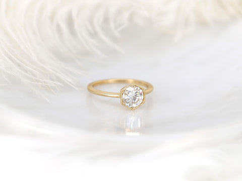 0.75ct Irma 6mm 14kt Gold Moissanite WITH Milgrain Hexagon Bezel Set Solitaire Ring,Unique Engagement Ring,Anniversary Ring,Hexagon Ring