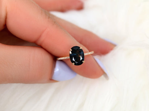 3.39ct Ready to Ship Blake 14kt Rose Gold Deep Teal Blue Sapphire Minimalist Oval Solitaire Ring,Oval Sapphire Ring,Sapphire Engagement Ring