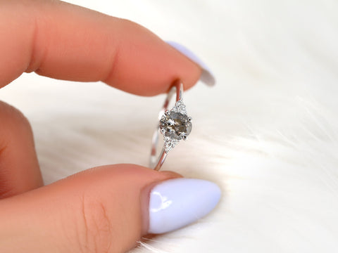 0.57ct Ready to Ship Juniper 14kt White Gold Salt Pepper Diamond Cluster Ring,Unique Diamond Ring,Raw Diamond Ring,Unique Engagement Ring