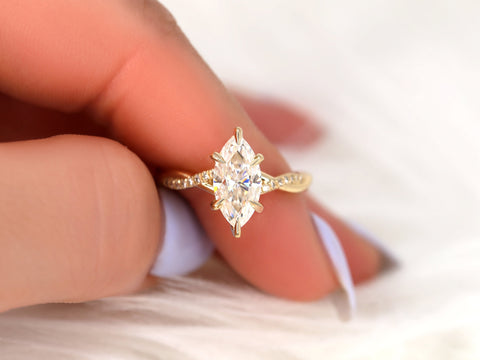 1.75ct Petite Tula 12x6mm 14kt Gold Moissanite Diamond Crossover Marquise Cut Ring,Twisted Marquise Ring,Unique Marquise Solitaire Ring