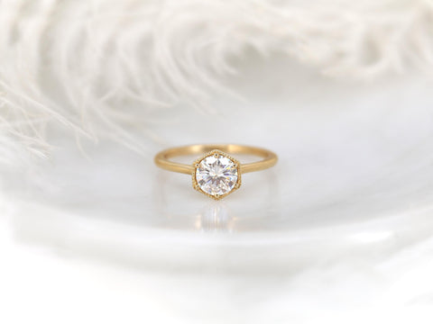 0.75ct Irma 6mm 14kt Gold Moissanite WITH Milgrain Hexagon Bezel Set Solitaire Ring,Unique Engagement Ring,Anniversary Ring,Hexagon Ring