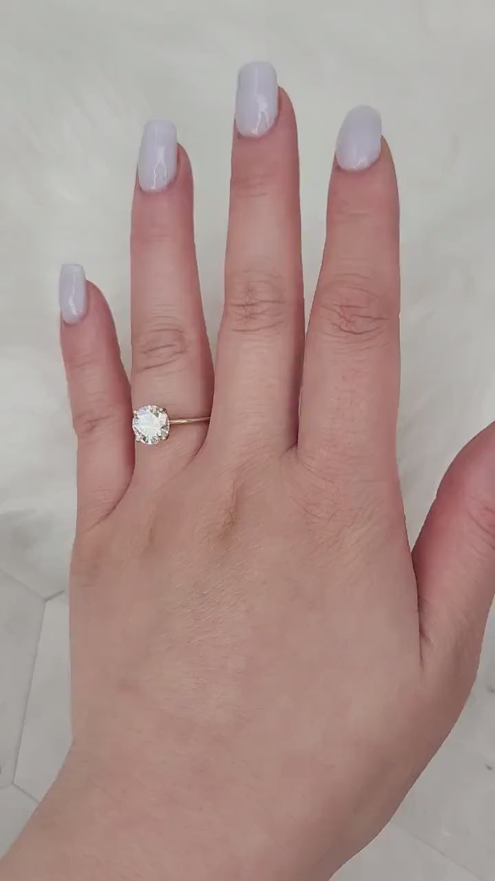 2ct Lulu 8mm 14kt Gold Moissanite Ultra Dainty Round Solitaire Ring,Round Engagement Ring,Anniversary Gift,Unique Minimalist Wedding Ring