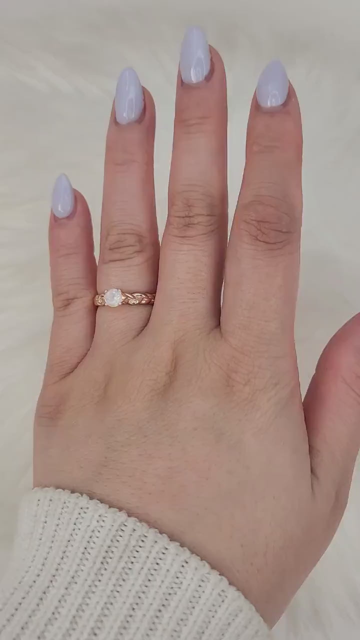 Prudence 5mm 14kt Moonstone Crossover Solitaire Ring,Braided Ring,Moonstone Ring,Unique Healing Jewelry,Moonstone Engagement Ring