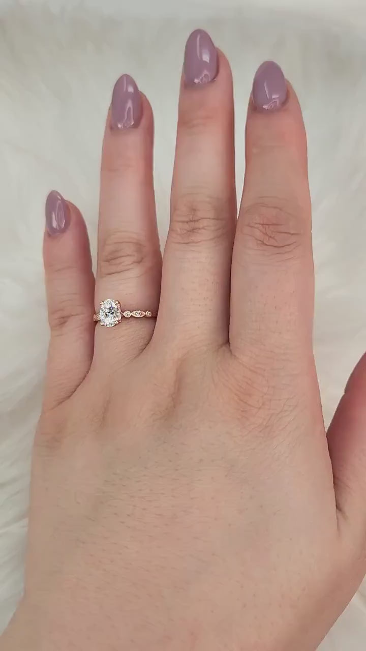 1ct Grayson 7x5mm 14kt Moissanite Diamond Oval Solitaire Ring,Art Deco Ring,Oval Engagement Ring,Oval Cut Ring,Anniversary Gift,Oval Ring