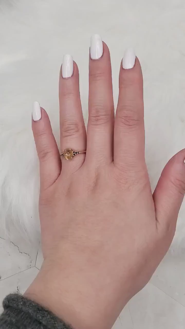 Ready to Ship Maddy 8x6mm 14kt Yellow Gold Rutilated Quartz Black Diamond Oval Quartz Ring,Unique Cluster Ring,Anniversary Gift,Gift For Her