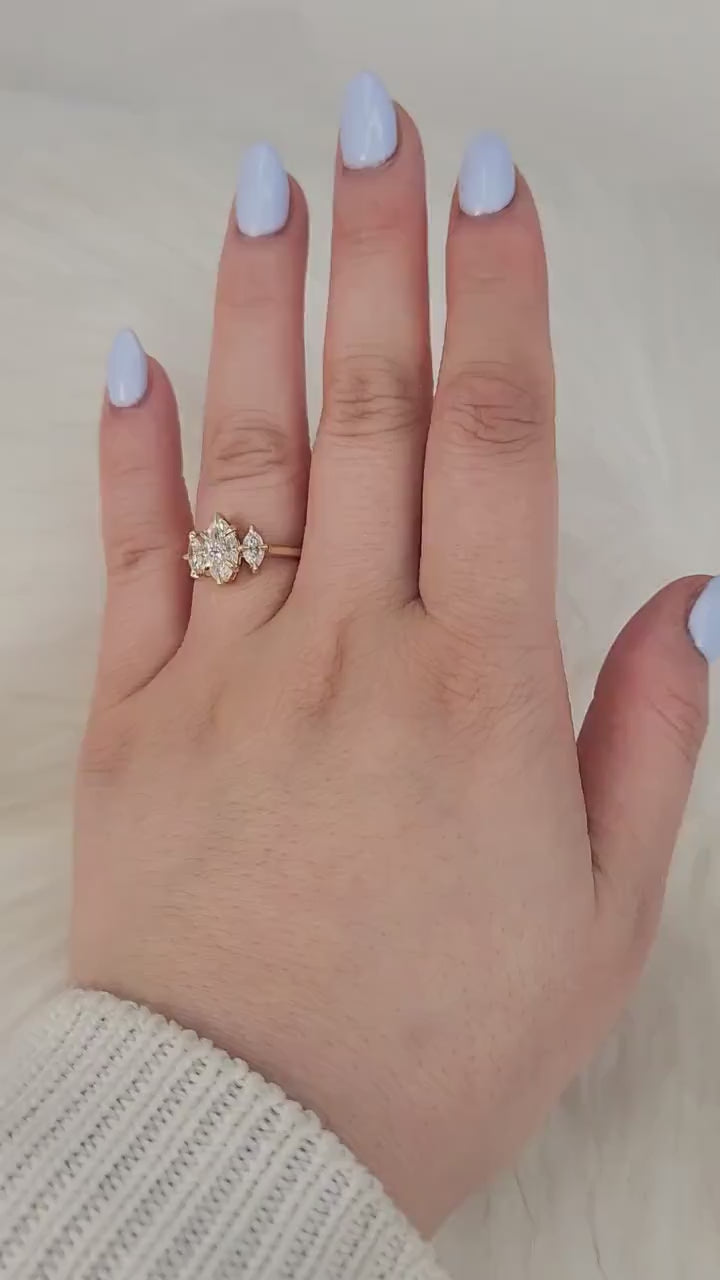 1.50ct Beckett 10x5mm 14kt Gold Moissanite Marquise Three Stone Ring,Marquise Trilogy Ring,Unique Marquise Ring,Marquise Engagement Ring