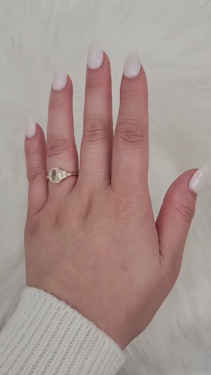2ct Petite Tinsley 14kt Diamond Cushion Cluster Ring,Art Deco Ring,Diamond Engagement Ring,Unique Diamond Ring,Elongated Cushion Cut Ring