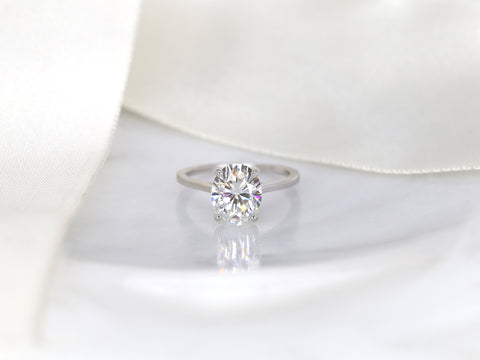 3ct Bailey 10x8mm 14kt  Gold Moissanite Dainty Oval Solitaire Ring - Rosados Box