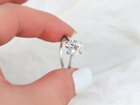 3ct Ready to Ship Bailey 10x8mm 14kt WHITE Gold Moissanite Dainty Oval Solitaire Ring - Rosados Box