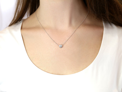 1ct Ready to Ship Brooke 6.5mm 14kt ROSE Gold Dainty Moissanite Solitaire Floating Necklace - Rosados Box