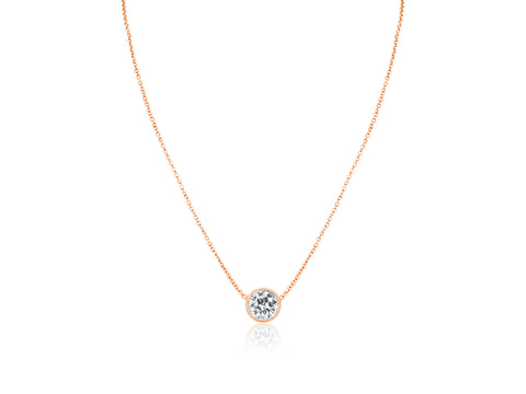 1ct Ready to Ship Brooke 6.5mm 14kt ROSE Gold Dainty Moissanite Solitaire Floating Necklace - Rosados Box