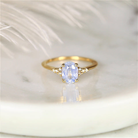 1.46ct Ready to Ship Maddy 14kt Gold Icy Frosted Galaxy Blue Sapphire Diamond Oval Cluster Ring - Rosados Box