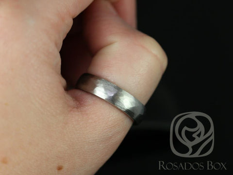 Troy 6mm Titanium Half Round LIGHT Hammered Satin/Matte Finish Band - Rosados Box