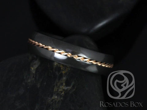 Darth 6mm 14kt Rose Gold & Black Zirconium Single Braided Band - Rosados Box