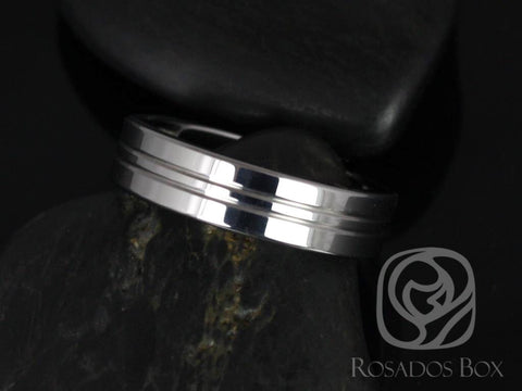 Isaac 6mm Pipe Double Striped Groove Tungsten Ring - Rosados Box