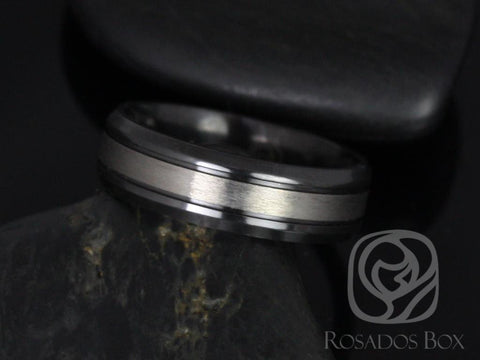 Liam 7mm Black Zirconium Beveled Edge & Double Grooved Pipe Ring - Rosados Box