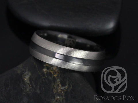 Rosados Box Owen 7mm Black Zirconium Single Striped Half Round Band - Rosados Box