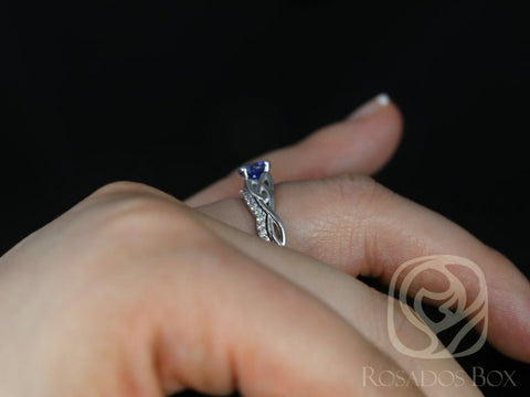 1.04cts Ready to Ship Cassidy 14kt White Gold Blue Sapphire Diamonds Celtic Knot Triquetra Solitaire Bridal Set - Rosados Box