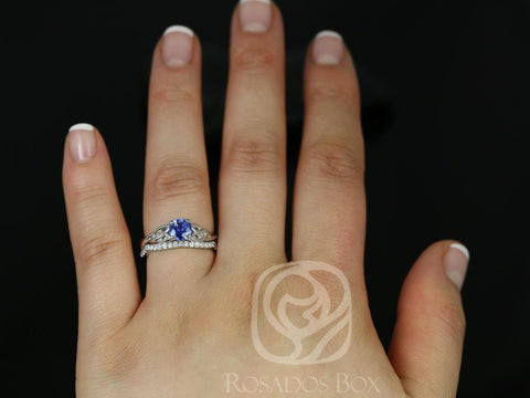 1.04cts Ready to Ship Cassidy 14kt White Gold Blue Sapphire Diamonds Celtic Knot Triquetra Solitaire Bridal Set - Rosados Box