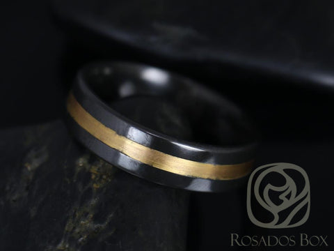 Rosados Box Marlo 6mm Black Zirconium & 14kt Rose Gold Single Stripe Pipe Band - Rosados Box