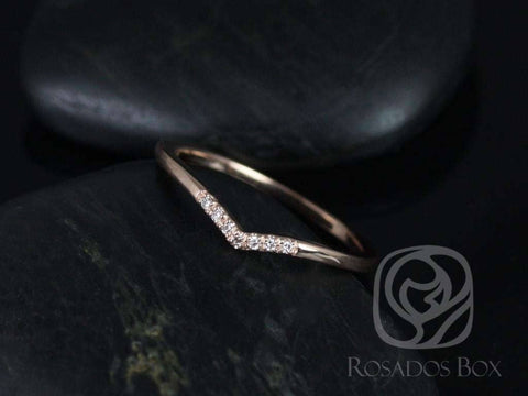 Momo 14kt Rose Gold Dainty Chevron Pave Diamond V Ring Stacking Ring  (S.L.A.Y. Collection),Rosados Box - Rosados Box