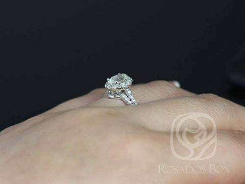 1.01ct Ready to Ship Bridgette 14kt White Gold Diamond Three Stone Unique Halo Bridal Set - Rosados Box