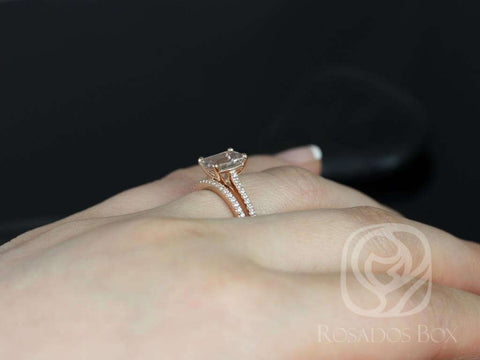 1.78cts Ready to Ship Blake 14kt Rose Gold Radiant Peach Rose Sapphire Diamond Oval Solitaire Bridal Set - Rosados Box