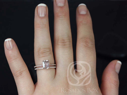 1.78cts Ready to Ship Blake 14kt Rose Gold Radiant Peach Rose Sapphire Diamond Oval Solitaire Bridal Set - Rosados Box