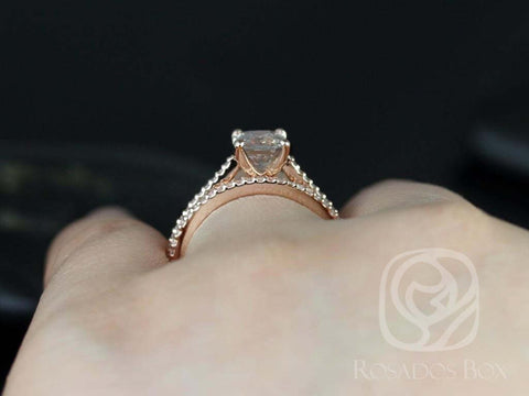 1.78cts Ready to Ship Blake 14kt Rose Gold Radiant Peach Rose Sapphire Diamond Oval Solitaire Bridal Set - Rosados Box