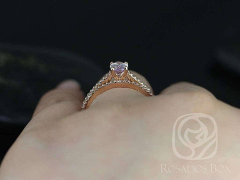 0.76ct Ready to Ship Blake 14kt Rose Gold Icy Blush Lavender Sapphire Diamond Oval Solitaire Bridal Set - Rosados Box