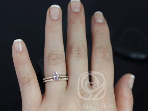 0.76ct Ready to Ship Blake 14kt Rose Gold Icy Blush Lavender Sapphire Diamond Oval Solitaire Bridal Set - Rosados Box