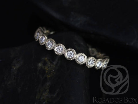 Ready to Ship Original Bubbles 2.8mm (Size 5.5) 14kt WHITE Gold Bezel WITH Milgrain Diamond FULL Eternity Ring - Rosados Box