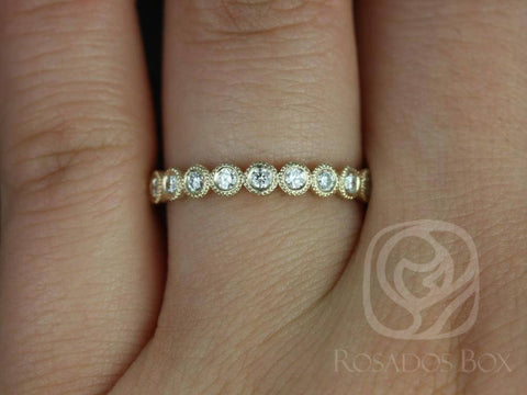 Ready to Ship Original Bubbles 2.8mm (Size 5.5) 14kt WHITE Gold Bezel WITH Milgrain Diamond FULL Eternity Ring - Rosados Box