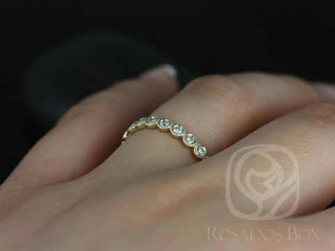 Ready to Ship Original Bubbles 2.8mm (Size 5.5) 14kt WHITE Gold Bezel WITH Milgrain Diamond FULL Eternity Ring - Rosados Box