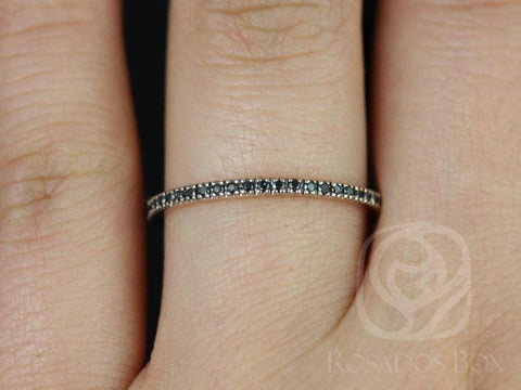 Ready to Ship Ninette (Size 5) 14kt WHITE Gold Black Diamond FULL Eternity Ring - Rosados Box