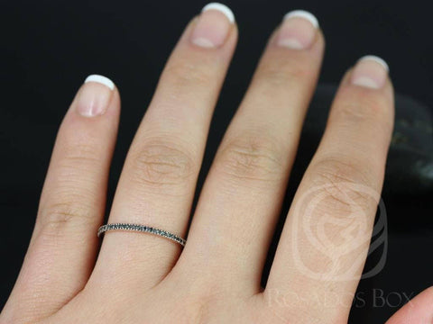 Ready to Ship Ninette (Size 5) 14kt WHITE Gold Black Diamond FULL Eternity Ring - Rosados Box