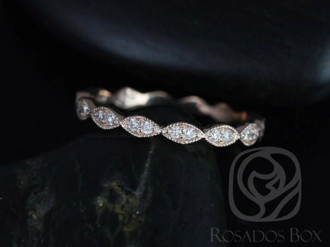 Ready to Ship Leah 14kt WHITE Gold Extra Low Leaves Diamond FULL Eternity Ring - Rosados Box