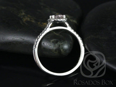 Ready to Ship Romani 7x5mm Platinum Morganite Diamonds Cushion Halo Ring - Rosados Box