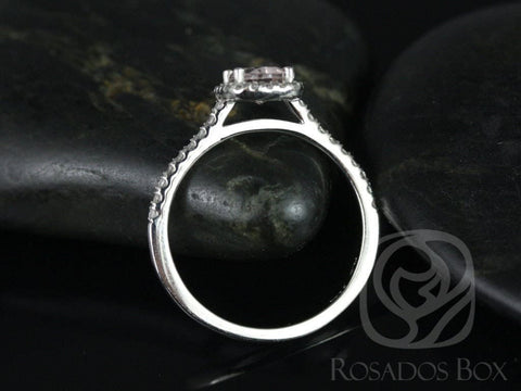 Rosados Box Ready to Ship Romani 7x5mm 14kt White Gold Morganite and Diamonds Cushion Halo Engagement Ring - Rosados Box