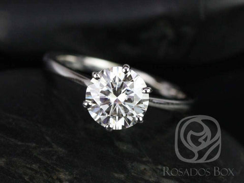 1.50ct Skinny Wendy 7.5mm 14ktMoissanite Dainty 6 Prong Round Solitaire Ring - Rosados Box